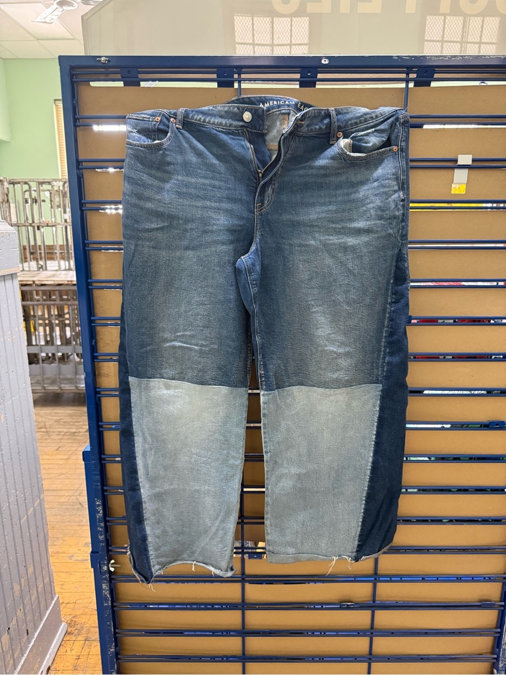 American Eagle Outfitters Two-Tone Wide Leg Jeans in Dark & Light Blue